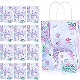 BACH AND BOUJEE 12Pcs Mermaid Party Favors Gift Bags Little Mermaid Goodie Candy Bags with Handles Under the Sea Birthday Party Decorations Ocean Mermaids Tail Baby Shower Supplies