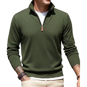 HASELPEAK Mens Quarter Zip Pullover Sweaters Knit Mock Neck Polo Sweater | Lightweight,Thermal,Breathable,Soft,Skin-Friendly,