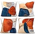 COLORPAPA Boho Throw Pillow Covers 18x18 Set of 4 Mid Century Modern Decorative Throw Pillows Navy Blue Burnt Orange Cushion 