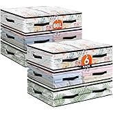 EdenDwell 6 Pack Under Bed Storage Bags, 60L Foldable Clear Storage Containers with Handles, Dual Zippers for Comforter, Clothes, Bedding, Linen Sheets, Sweaters, Blanket Storage