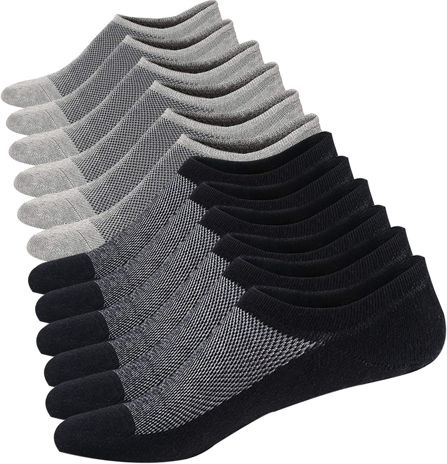 Men's Cotton Low Cut No Show Casual Loafer Socks Boat Shoe Liners with Non-Slip Grip