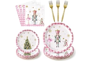 G1ngtar Christmas Nutcracker Xmas Tree Ballet King Soldier Party Plate Supplies - Serves 24-96Pcs Party Tableware Decoration Disposable Paper Plate Napkin Fork for Kid Winter Holiday Birthday