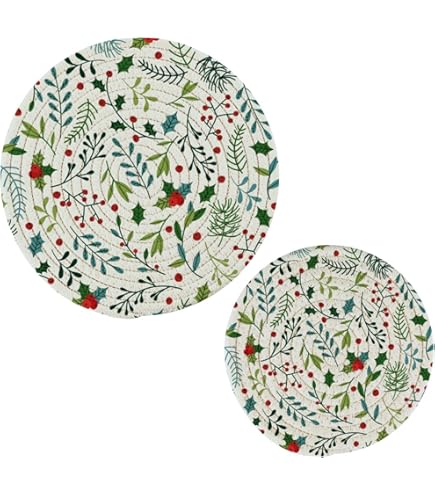 2-Pack Christmas Snowman Trivets - Woven Cotton Pot Holders For Holiday Kitchen