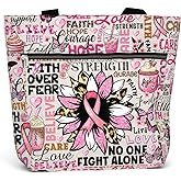 84hoods Waterproof Tote Bag with Pockets and Zipper for Work. Breast Cancer Awareness Gift for Survivors Fighters for Women.