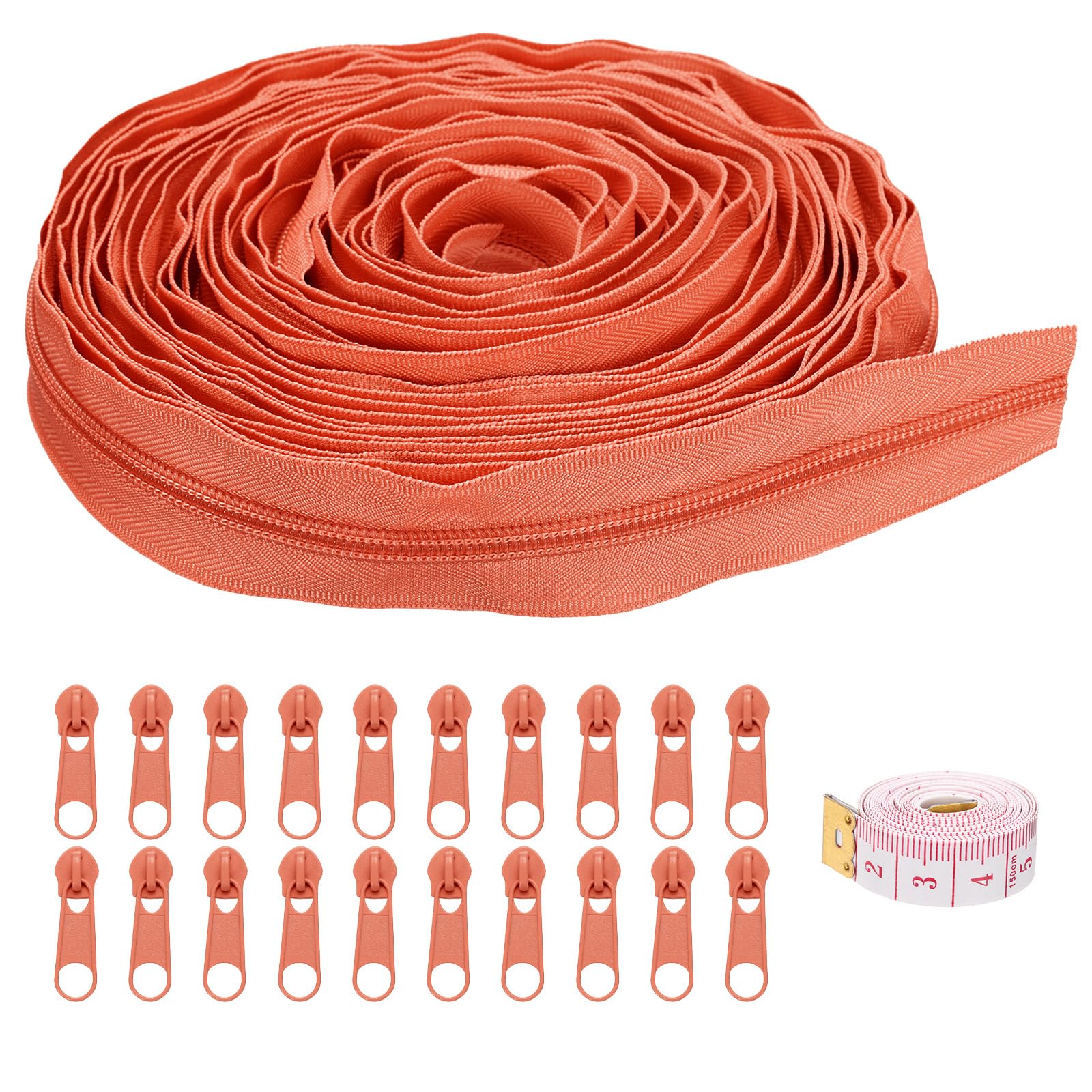 uxcell #5 10 Yards Nylon Coil Zippers, Bulk Coil Zipper by The Yards with 20 Pcs Zippers Sliders and Ruler for DIY Tailor Sewing Craft Bag Clothes, Orange