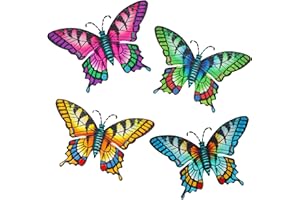 FUSOTO 4Pcs Metal Butterfly Wall Art, Large 3D Outdoor Decor Garden Decorations, Metal Butterfly Wall Decorations, Fence Deco