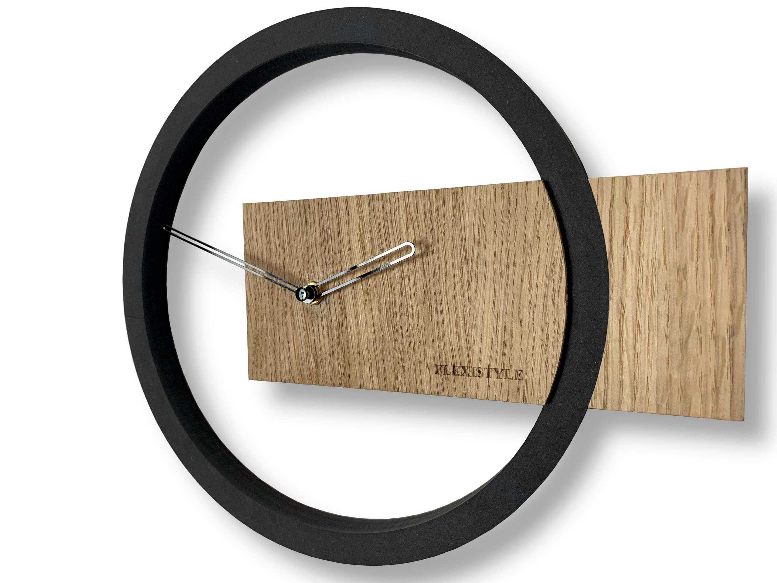 FLEXISTYLE Wall Clock, Wood, Black, 32 cm