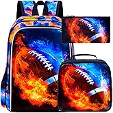 UFNDC 3PCS Kids Rugby Backpack, Boys Fire Bookbag with Lunch Box, 17" Water Resistant School Bag for Teenagers Elementary Middle