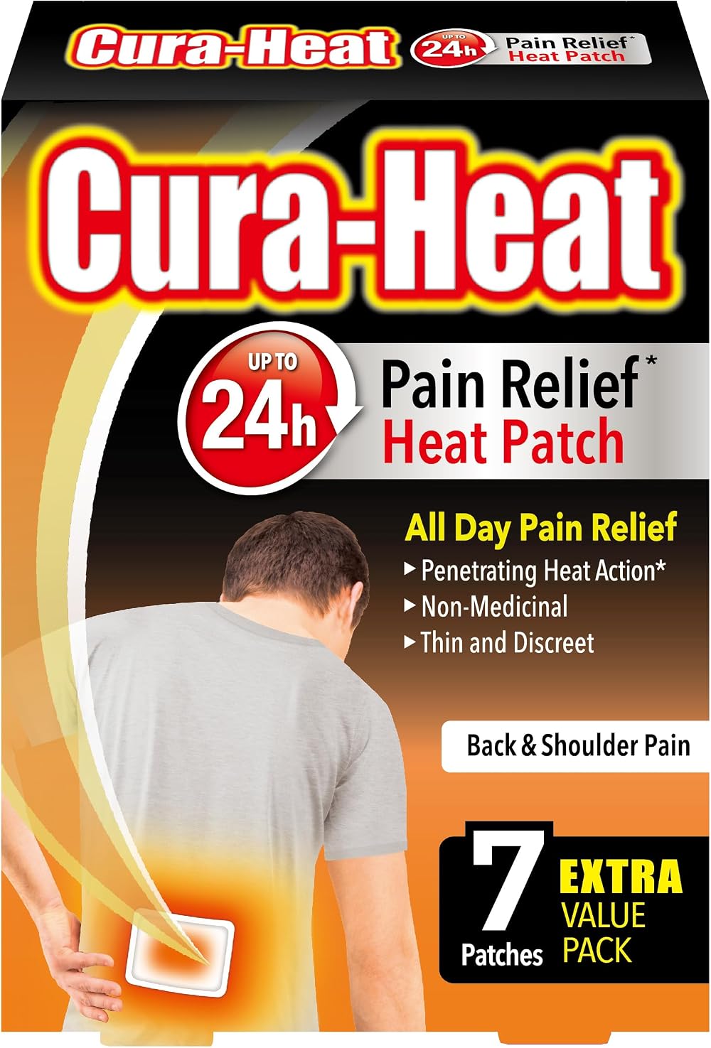 Cura-Heat Back and Shoulder Pain Patch 7 Patches Targeted Relief 24h