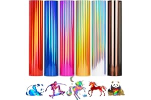 Holographic Heat Transfer Vinyl 6 Pack Rainbow Iron On Vinyl for T-Shirt Hats DIY Design Glitter HTV Metallic HTV Sheets for 