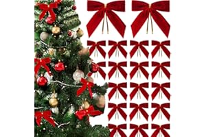 24Pcs Christmas Decorations,Red Velvet Vintage Ribbon Bows for Christmas Tree,Wreath,Gift Garland,Crafts,Wedding,Party