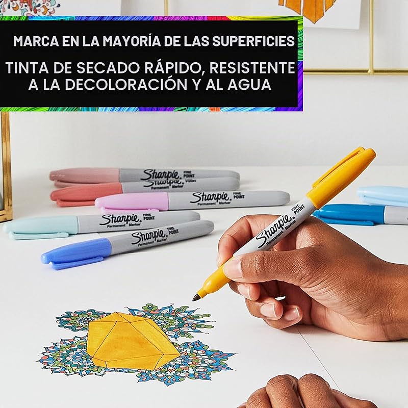 paquete regalo rotuladores permanentes, Hucha unicornio y rotuladores, Punta fina, Surtido colores Mystic Gem, 16 unidades, Regalos de unicornio para niños y niñas