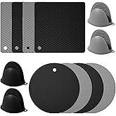 12 Pack Silicone Trivet Mats Hot Pads with Silicone Oven Mitts Non Slip Pot Holders Heat Resistant Trivet Pads Cooking for Kitchen Counter Table Placemats (Black, Gray)