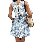 Floerns Women's Floral Bow Tie Back Short Dress Ruffle Sleeveless A Line Vacation Tank Dress