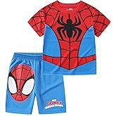 Marvel Spider-Man Miles Morales Avengers Boys 2 Piece T-Shirt and Active Mesh Shorts Set for Toddler and Big Kids