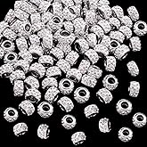 Pndeyo 100pcs Large Hole 12mm Sparkly Ceramic European Spacer Beads, Bling Rhinestone Round Hair Beads for Bracelet, Pendant, Necklace, Wristband, Jewelry Making - White