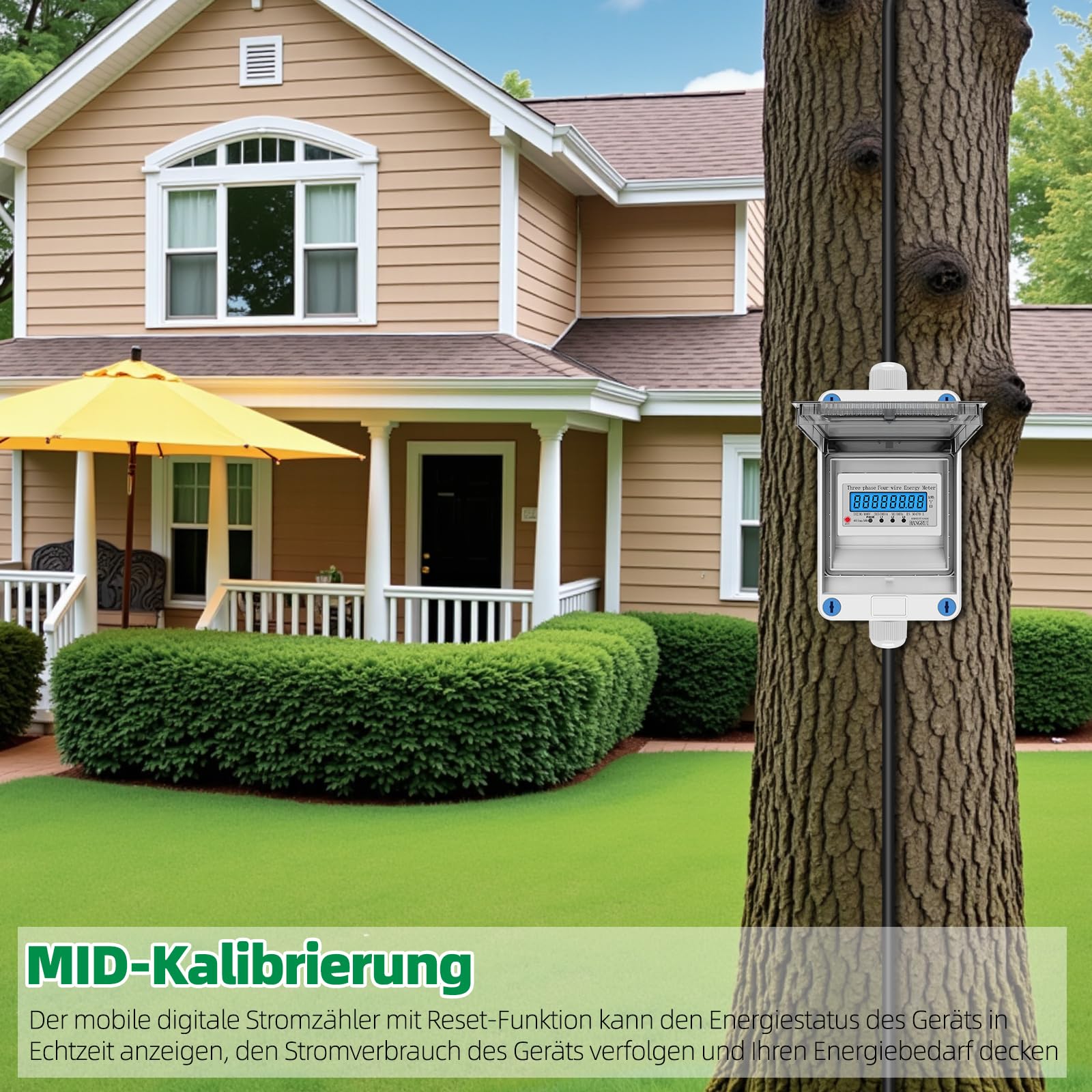 3 Phasen Mobiler Stromzähler, 16A 400V Mobiler Digitaler Stromzähler Mit CEE Stecker und Kupplung, Mobiler Digitalzähler Mit Mit Rückstellfunktion, 2m Kabel, IP68 Steckdosenadapter Zähler 5