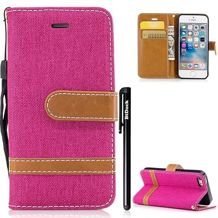 iPhone SE HandyHülle,BtDuck Denim Leder Tasche Leder Stand Brieftasche Damen Weich Silikon Back Cover Hülle mit Magnetverschl