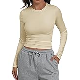 Artfish Women Crew Neck Ribbed Knit Long Sleeve T-Shirt Form Fitting Casual Basic Tops