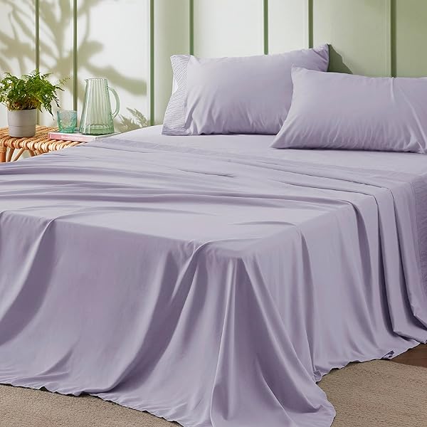 BEDSURE KING SIZE SHEETS SET – 4 PIECES SOFT KING SHEETS – BREATHABLE & COOLING – HOTEL LUXURY – EASY CARE POLYESTER MICROFIBER BEDDING FOR KIDS, WOMEN, MEN, LAVENDER