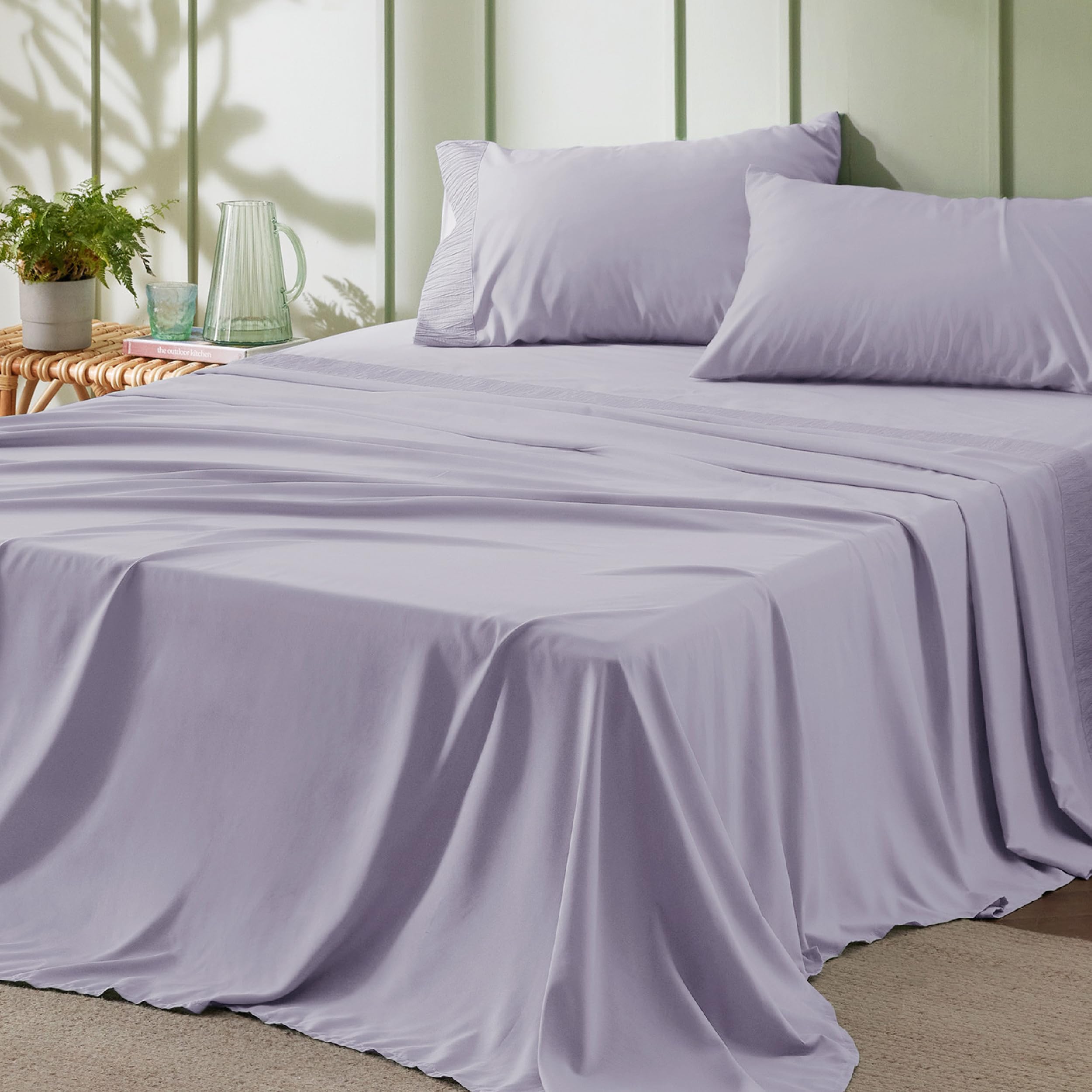 Photo 1 of Bedsure California King Sheet Sets - 4 Pieces Soft Cal King Sheets - Breathable & Cooling - Hotel Luxury - Easy Care Polyester Microfiber Bedding for Women, Men, Lavender