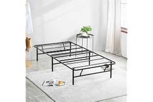 Olee Sleep 14 Inch Foldable Metal Platform Bed Frame, Steel Mattress Foundation, Comfort Base, Easy Under Bed Storage, No Box Spring Needed, Twin Size