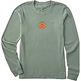 Life is Good Womens Crusher Tee Shirt, Long Sleeve Cotton Graphic T-Shirts, Smiley Pumpkin