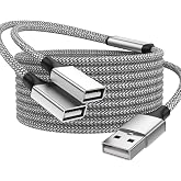 POHFP 3.3FT USB A Male to 2 Female Y Cable, USB Y Splitter, Silver | Support Charging &amp; Data Transfer for TV/PC/Laptop/Keyboard/PS4/ PS5/Flash Drive/LED Etc.