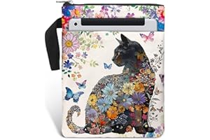 84hoods Book Sleeve Bag Gift for Book Lovers, Book Bag Gift for Cat Lovers. Book Cover Bag with Zipper and Front Pocket. Flower Pattern.