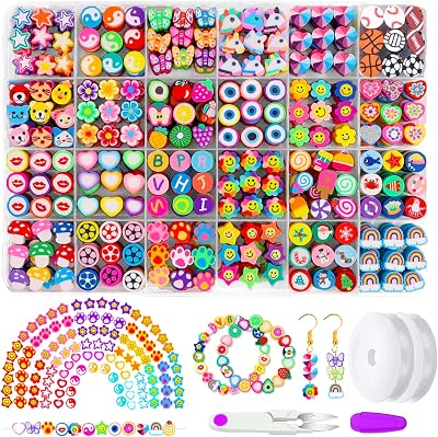 DTYDECLE 480Pcs Polymer Clay Beads 24 Styles Fruit Flower Heart Mushroom Charms