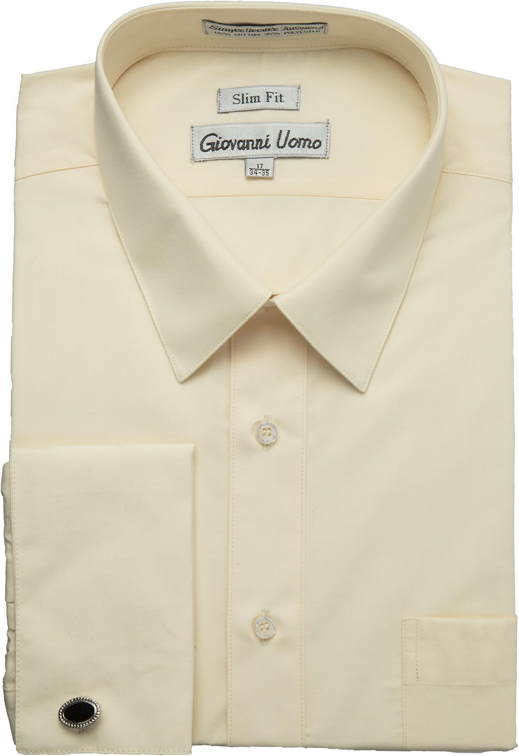Gentlemens Collection Men's Slim Fit French Cuff Solid Dress Shirt - Colors (Cufflink Included)