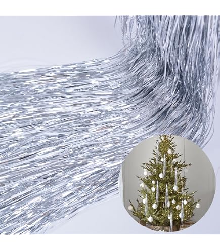 Heyiwell 2000 Strands Iridescent Tinsel Icicles – 18 Inch Silver Christmas Tree Decor For Party & Wedding