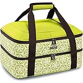 MIER Insulated Casserole Carrier for Hot or Cold Food Thermal Food Carrier Bag for Lasagna Potluck Parties Picnic Cookouts, Fits 9"x13" Baking Dish/Foil Pan, 16 x 11 x 7.8 inches, Green