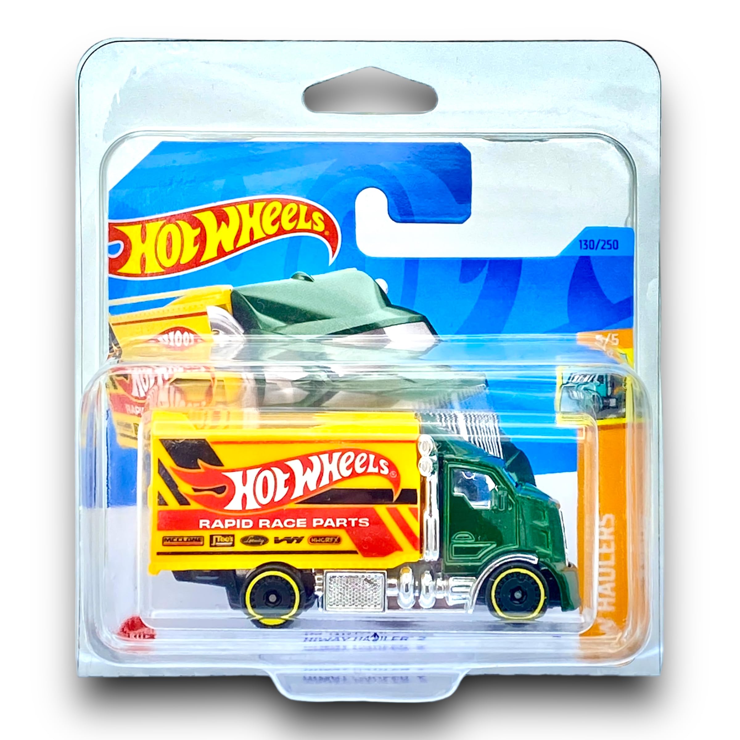 Hot Wheels Hiway Hauler 2 (Green & Yellow) - 5/5 HW Haulers - 2023-130/250 (Short Card) - COMES IN A KLAS CAR KEEPER PROTECTOR COLLECTORS CASE - HKK00