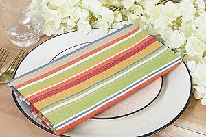 PurpleEssences Plain Striped Cloth Napkins - Set of 12-100% Cotton - 18 x 18 Inch - Spring and Summer - Perfect Everyday Use Dinner Napkin - Multi Color