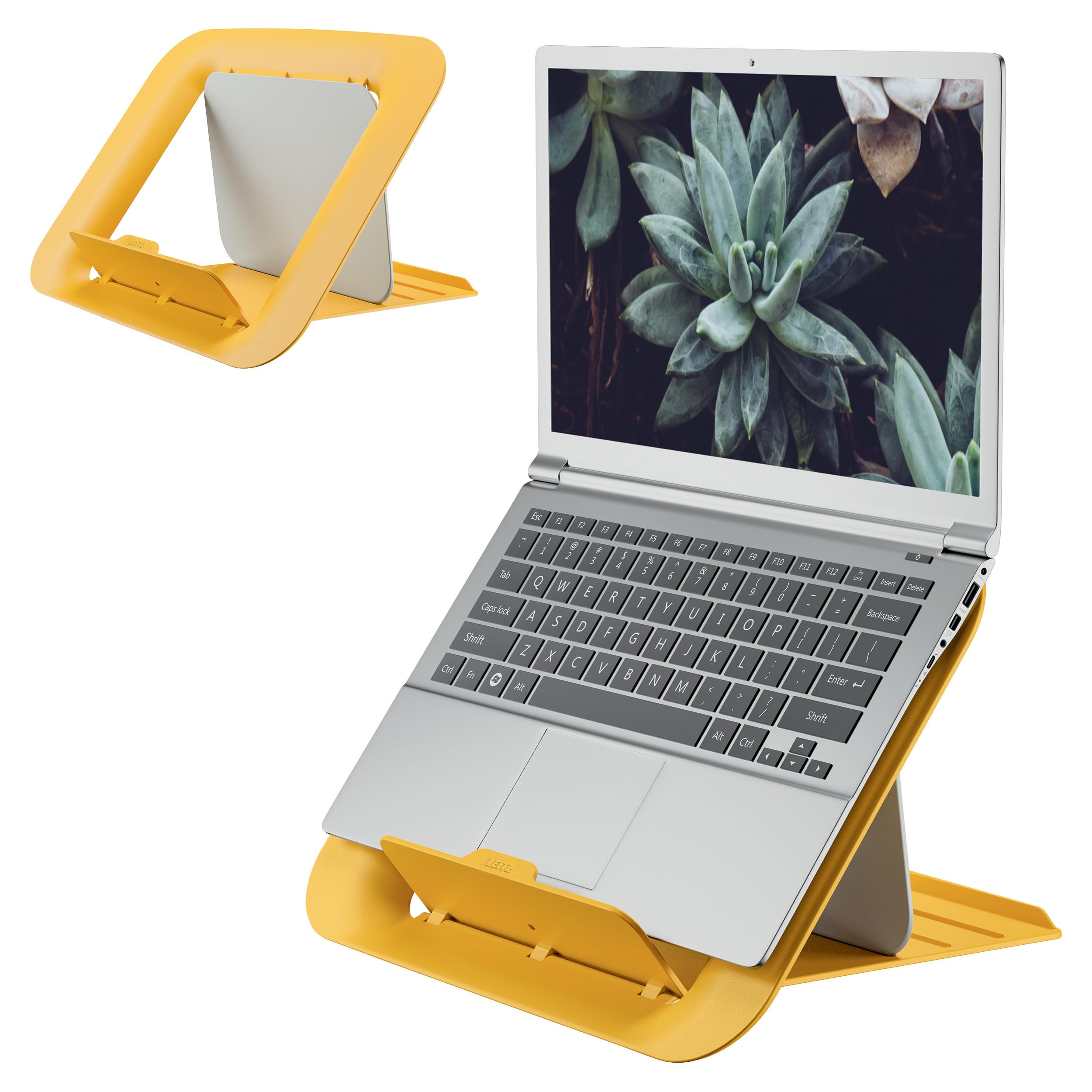 Leitz Adjustable Laptop Stand, Compact Laptop Holder With 4 Height Settings, 80% Recycled Plastic & 100% Recycable, Ergo Cosy Range, Warm Yellow, 312 x 50 x 247mm, 64260019