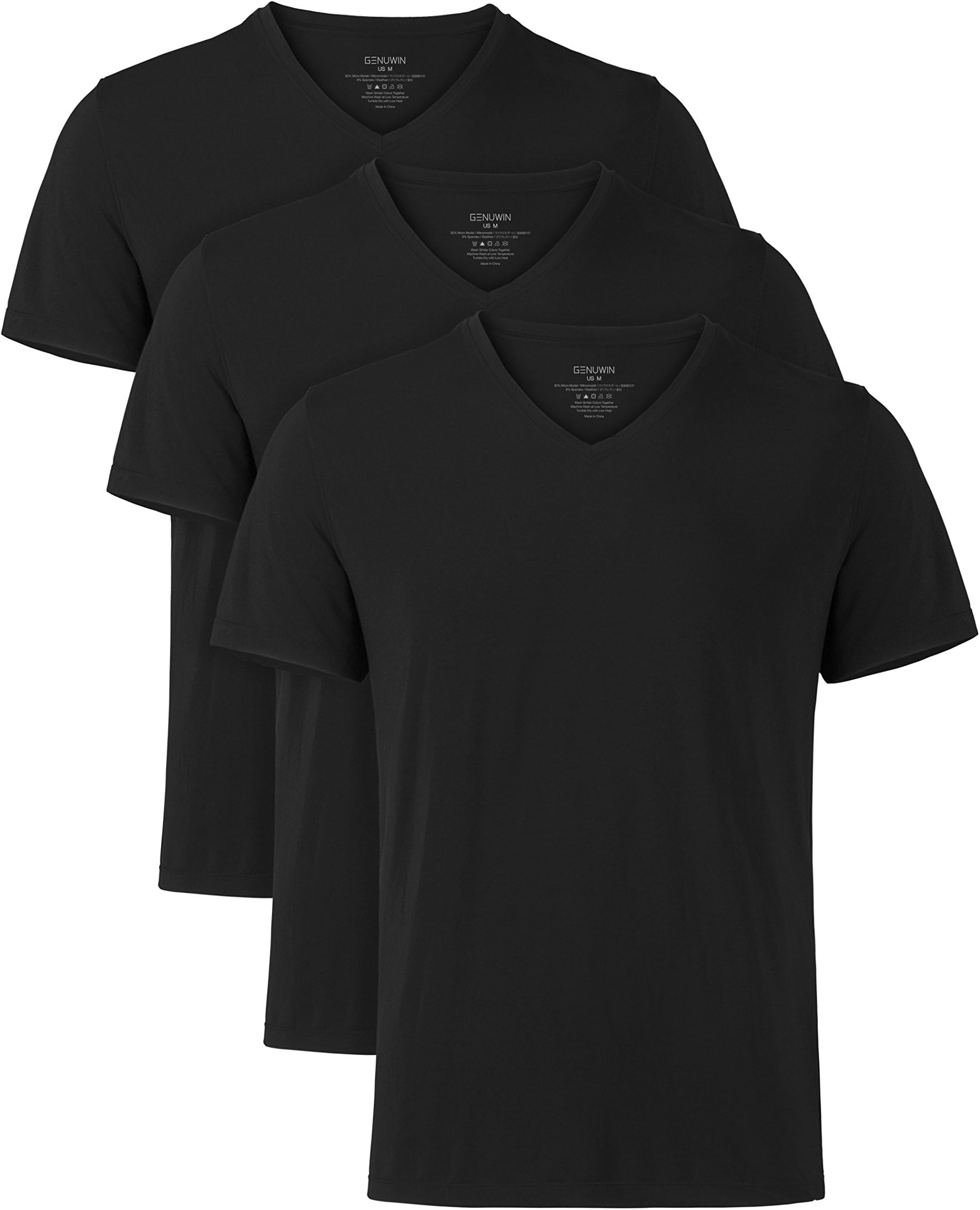 Genuwin 3 Pack Men's Micro Modal V-Neck&Deep V-Neck Undershirts Lounge T-Shirt Slim Fit Tees Big and Tall Undershirt