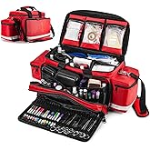 PTAHON Medical Bag - First Aid Bag Empty, EMT Bag for EMTs, Paramedics & First Responders, 25.8" Water-Resistant, 360° Reflective, 4 Dividers, 3 Removable Transparent Pouches, Padded Detachable Strap