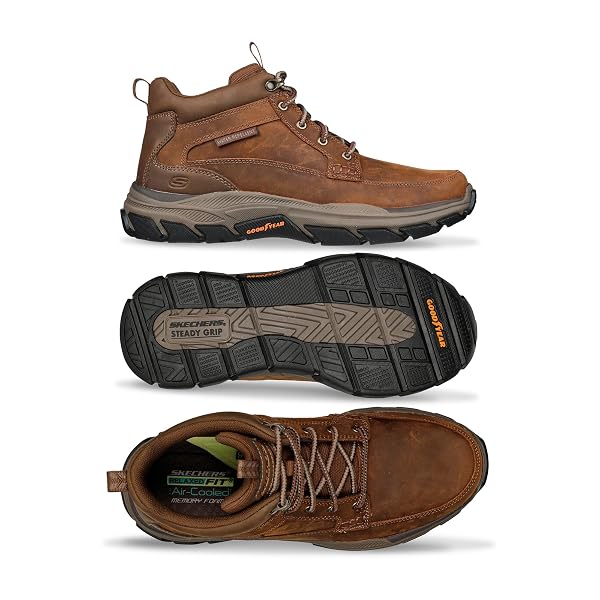 SKECHERS MEN’S RESPECTED BOSWELL MID TOP LEATHER MOC TOE LACE UP BOOT – CDB – 11.5 MEDIUM