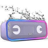 DOSS SoundBox Pro+ Bluetooth Speaker, Immersive 24W Stereo Sound with Booming Bass, IPX6 Waterproof, 15H Playtime, Mixed Colors Lights, Wireless for Backyard, Hiking, Garage, Party-Purple