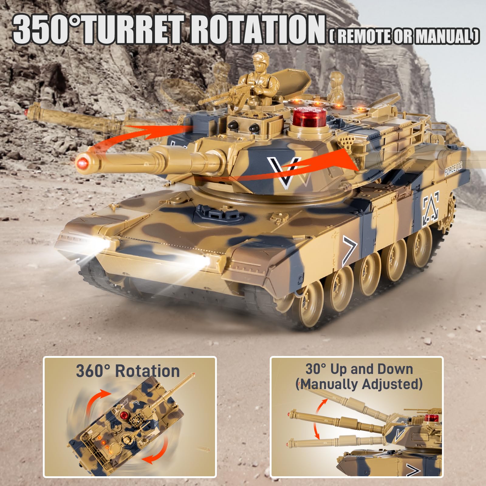 Supdex 1/24 RC Battle Tank Set, Remote Control USA M1A2 and Ger Leopard II Army Toy That Shoots for Kids and Adults, 2.4G Tank Model Toy for Boys Age 6+ Year Old with Sound Effects, Lights and Smoke