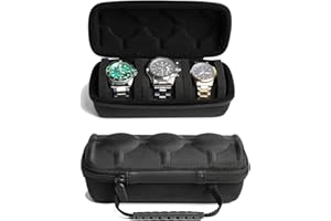 RIGICASE 3 watch travel case roll, Hard watch carry case roll display storage organizer box for men and women with soft foam pillows snug fit all size watches up to 60mm face