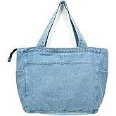 YunZh Denim Tote Bag Casual Style Lightweight Classic Retro Travel Shopper Shoulder Handbag
