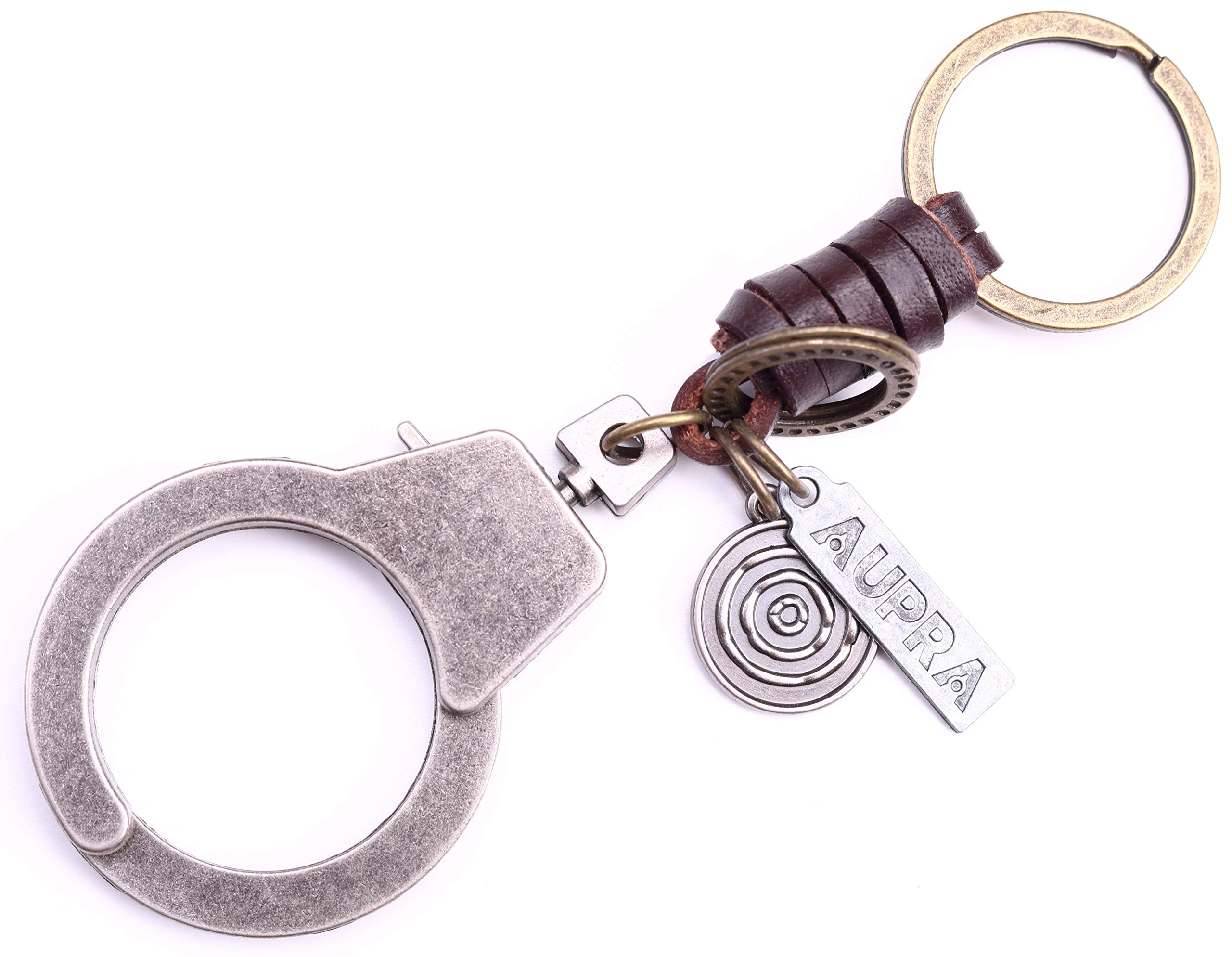 AuPra Handcuffs Keyring Gift for Women & Men | Handmade Leather Gun Key Ring | Vintage Charm for Home, Car & Door Keys | Cute Keychain Present for Her & Him