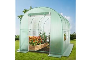 TANGJEAMER Walk-in Greenhouse, 12x7x7 FT Heavy Duty Tunnel Green House for Outdoors, Portable Green Houses for Outside, Winter Hot House with Metal Frame & Roll-up Zipper Door Screen Windows