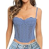 GainKee Lace Corset Tops for Women Lace Bustier Corset Top with Straps Women Corset Going Out Party Crop Top