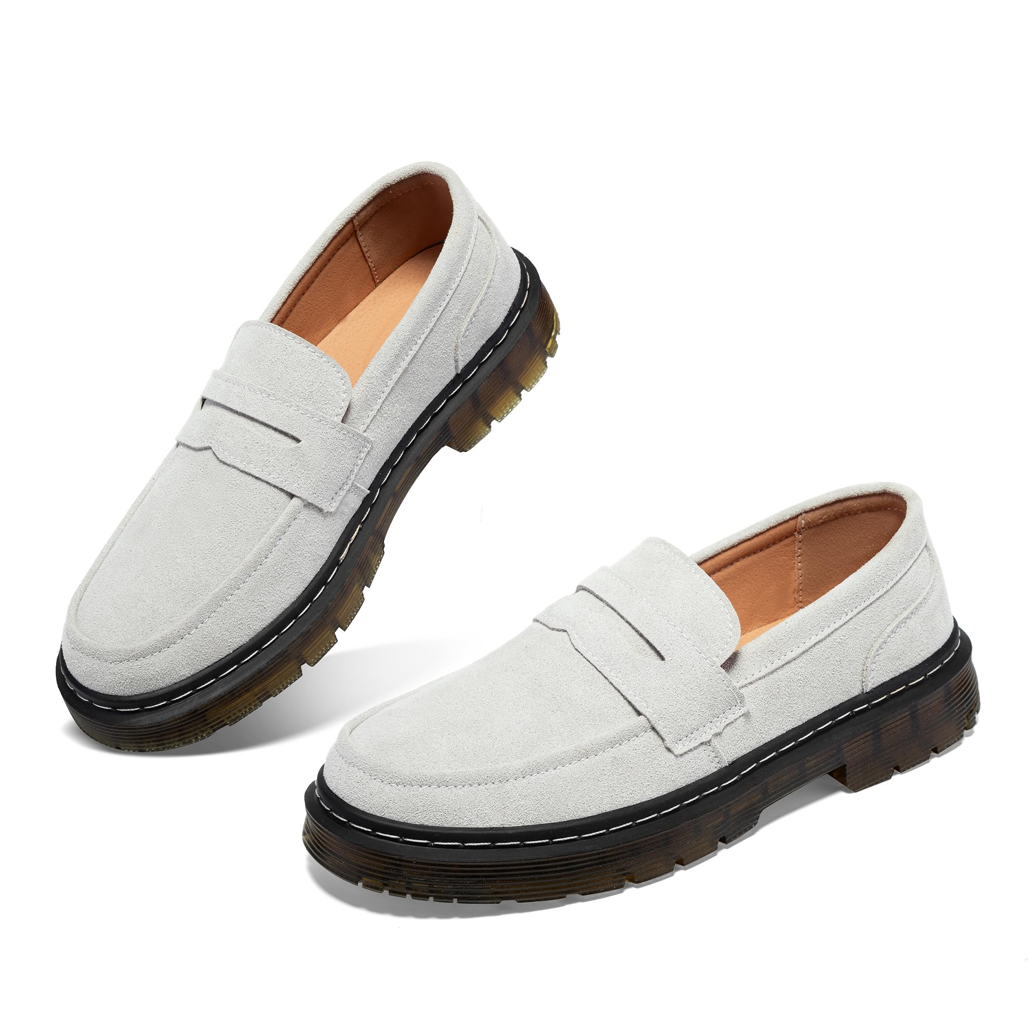 SENNYO Women's Suede Penny Loafer Comfort Driving Moccasins Casual Slip-Ons Loafer Flats Fashion Women Business Work Shoes Beige,7.5 US