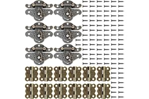 PGMJ Jewelry Box Hardware 6 Pieces Retro Design Decorative Cabinet Lock - Antique Box Hinge Buckle Wooden Box Latch Decorative Hasp Latch Buckle with 12 Vintage Bronze Engraved Designs Hinge and 100 Screws
