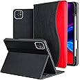 HFcoupe iPad Pro 12.9 Case 6th Generation 2022 / 5th Gen 2021, 12.9 Inch iPad Pro case with Pencil Holder and Pocket, Multiple Angles Viewing Cover Protective Folio Auto Sleep/Wake - Black/Red