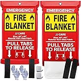 JJ CARE Fire Blanket – 2 Packs with Hooks and Gloves – Emergency Fire Blanket for Home & Kitchen, High Heat Resistant Fire Suppression Blankets for Home Safety, Kitchen, and Camping